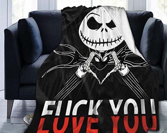 Halloween Blanket, Jack Skellington Blanket, Love You Blanket, Special Gift, Fleece Blanket, Mink Blanket, Sherpa Blanket.