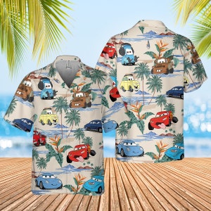 Cars Hawaiian Shirt, Lightning McQueen Doc Hudson Summer Hawaiian, Car Aloha Shirt, Car Pixar Hawaiian Button Downs Shirt, Halloween Summer