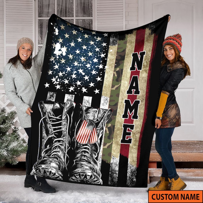 ✨Free Personalization✨ Veteran of the USA Flag, Custom Name Blanket, United States Flag For Veteran's Day, Army Blanket, Memorial Day Gift, Father's Day Gift