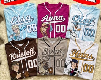 Custom Disney Princess Frozen Baseball Jersey, Disney Game Day Kid Adult Jersey, Gift For Baseball Fan, Disney Princess Matching Gift