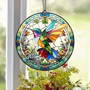 Custom Hummingbird Memorial Acrylic Suncatcher, Hummingbird Suncatcher, Hummingbird Ornament, Sympathy Gift, In Loving Of Memory