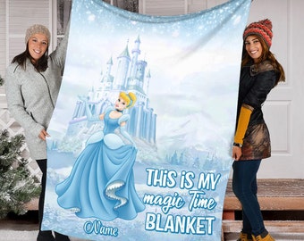 Custom Name Cinderella Fleece Blanket, Princess Sofa Blanket, Bedding Decor, WDW, Magic Kingdom, Disneyland Mink Blanket, Birthday Gift Her