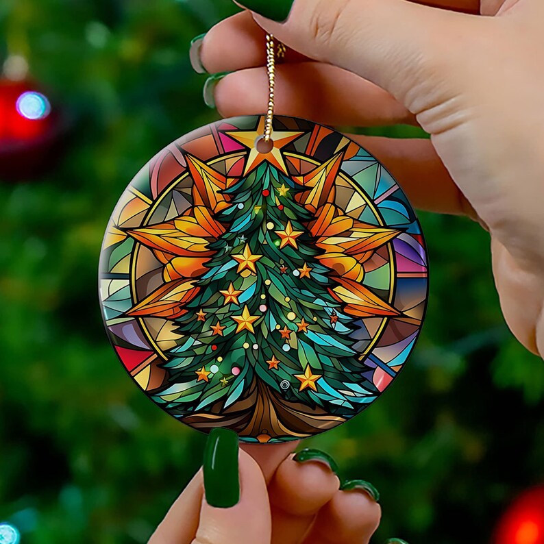 Christmas Tree Ornament, Christmas Pine Tree Ornament, Faux Stained