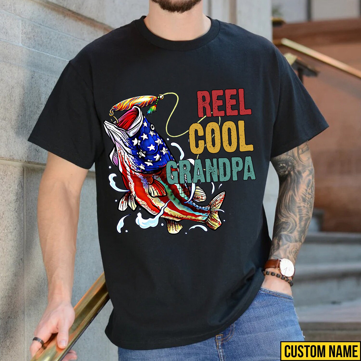 Fishing American Flag Patriotic T Shirt, Grandpa Fishing Shirt