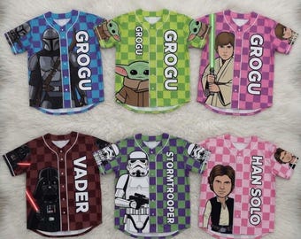 Spersonalizowana koszulka baseballowa Star Wars Dart Vader, koszulka Baby Yoda, koszulka drużyny baseballowej Star Wars, koszulka R2D2 BB8 Magic Kingdom Trip
