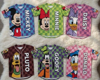 Koszulka baseballowa Disney Mickey i przyjaciele z imieniem na zamówienie, koszulka Myszka Miki i Minnie z Daisy, koszulka urodzinowa, strój imprezowy, pasująca koszulka rodzinna
