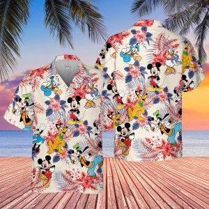 Mickey and Friends Hawaiian Shirt Comfort Colors WDW Hawaiian