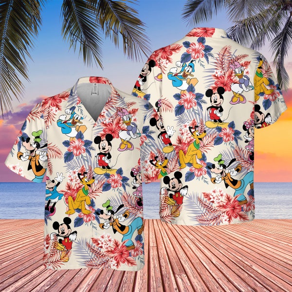 Mickey and Friends Hawaiian Shirt, Comfort Colors WDW Hawaiian Shirt, 4th of July Shirt, Trip Vacation Shirt, Minnie Mouse Summer Hawaiian