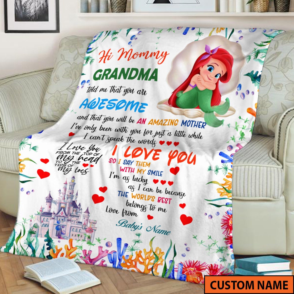 Customized Ariel Mermaid Fleece Blanket, Gift Ideas Mother's Day