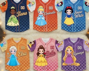 Koszulka baseballowa z kolekcji Disney Princess, koszulka dla dzieci i dorosłych z motywem Disney Game Day, prezent dla fana baseballu, prezent pasujący do kolekcji Disney Princess