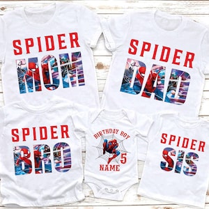 Camiseta personalizada de Spiderman para cumpleaños de niño, cumpleaños familiar de Spiderman, papá araña, mamá araña, niño araña, cumpleañero a juego