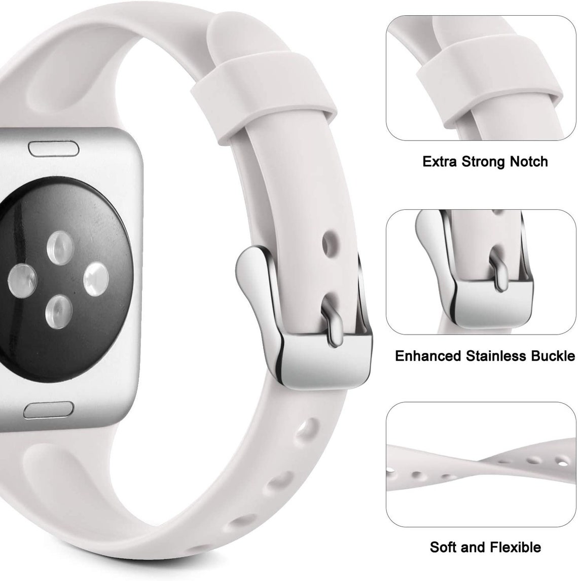 Slim White Band For Apple Watch With Stainless Steel Buckle Etsy