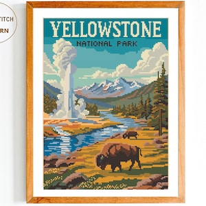 Yellowstone-2 National Park Cross Stitch Pattern: Landscape Needlepoint (Digital Pattern) / New Series