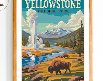 Yellowstone-2 National Park Cross Stitch Pattern: Landscape Needlepoint (Digital Pattern) / New Series