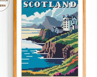 Scotland Landscape Cross Stitch Pattern: Vintage Travel Needlepoint (Digital Pattern)