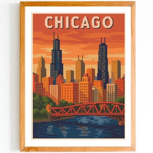 Chicago Skyline Cross Stitch Pattern: American Travel Needlepoint (PDF)