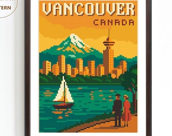 Vancouver Cross Stitch Pattern: Canada Landscape Needlepoint (Instant Download PDF)
