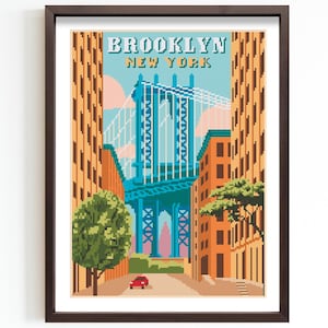Brooklyn Cross Stitch Pattern / New York City Needlepoint / Retro- Vintage Travel Cross Stitch / Instant Download PDF