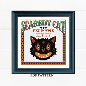 Halloween Cat cross stitch pattern - black cat needlepoint - Halloween needlepoint - Digital pattern