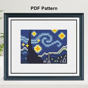 Van Gogh Starry Night Cross Stitch Digital Pattern / Art Cross stitch / ModernFamous Painting Cross Stitch / Instant Download PDF