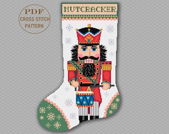 Nutcracker Christmas Stocking  Cross Stitch Pattern / Needlepoint / Noel DIY Decor Pattern / Digital PDF Pattern