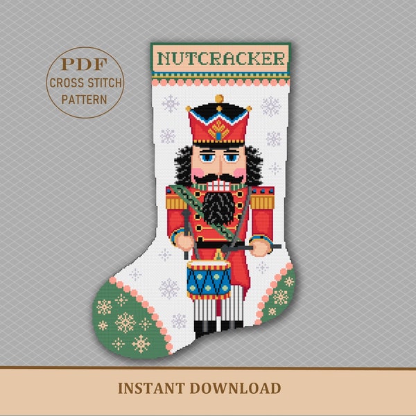 Nussknacker Weihnachtsstrumpf Kreuzstichmuster / Nadelspitze / Noel DIY Decor Pattern / Digitales PDF Muster