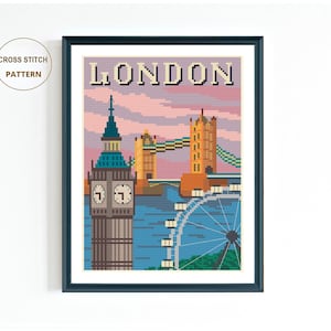 London Kreuzstich Anleitung / Landschaft Nadelspitze / Vintage Reise Kreuzstich / Instant Download PDF