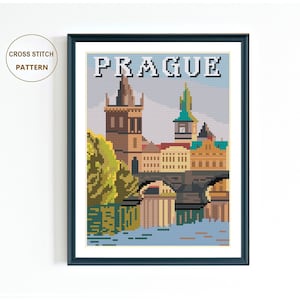 Prague City Cross Stitch Pattern: Vintage Travel Needlepoint (PDF)