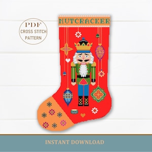 Nutcracker Christmas stocking cross stitch pattern / Needlepoint / Noel DIY Decor Pattern / Digital PDF Pattern