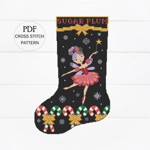 Sugar Plum Fairy Christmas Stocking Cross Stitch Pattern (Digital PDF)