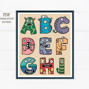 Full Alphabet Cross Stitch Pattern - Monster Cross Stitch Alphabet - Needlepoint - Digital pattern-PDF