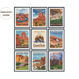 Set of 8  National Parks cross stitch  pattern / The Grand Circle / Grand Canyon-Zion-Canyonland-Arches-Bryce Canyon / PDF Pattern