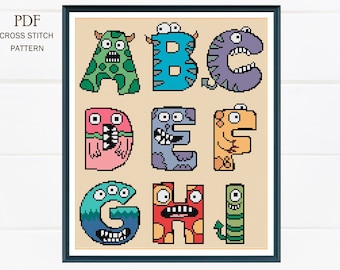 Monster Alphabet Cross Stitch Pattern: Full A-Z (PDF Pattern)