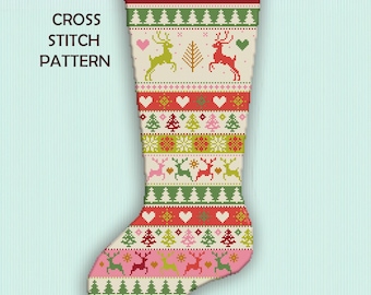 Scandinav style Christmas Stocking Cross Stitch Pattern (Digital PDF) - Needlepoint