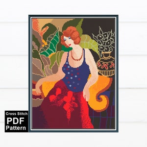 Modern Art Painting Cross Stitch Digital Pattern / Woman Painting Cross Stitch / Instant Download PDF