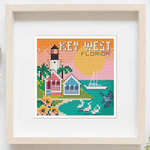 Key West Cross Stitch Pattern: Retro Florida Travel Needlepoint (PDF Download)