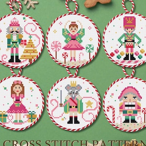 Set di decorazioni a forma di schiaccianoci - 6 schemi a punto croce in formato PDF - Download immediato - Decorazioni natalizie - Ricamo