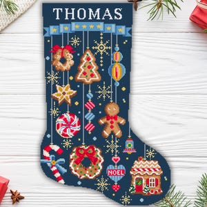 Modèle de point de croix pour Noël en pain d'épice / broderie en canne de bonbon / tableau PDF numérique - taille moyenne
