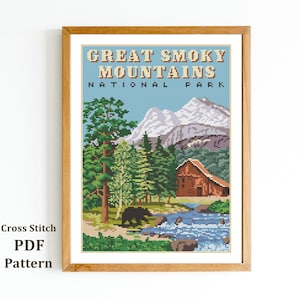 Great Smoky Mountains Cross Stitch Pattern / American National Parks Needlepoint / American Landscape / Digital PDF Pattern