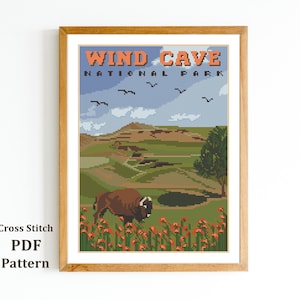 Wind Cave Cross Stitch Pattern / National Park counted cross stitch / American Landscape Embroidery / Needlepoint / Digital PDF Pattern