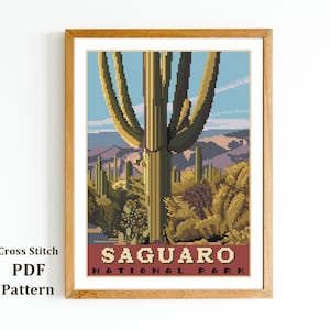 Saguaro National Park Cross Stitch Pattern: Arizona Landscape (Digital PDF)