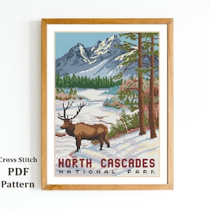 North Cascades Cross Stitch Pattern / National Park / American Landscape / Needlepoint / Digital PDF Pattern