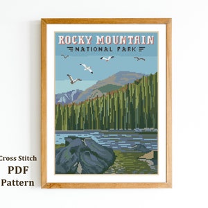 Rocky Mountain Cross Stitch Pattern / Colorado Landschaft Kreuzstich Stickmuster / National Park / Digital Format-PDF /Needlepoint