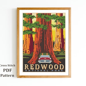 Redwood National Park Cross Stitch Pattern / American Landscape / Forest Needlepoint / Modern Counted Cross Stitch / Instant Download PDF