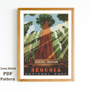 Sequoia Nationalpark Kreuzstichmuster / Amerikanische Landschaft Nadelspitze / Urlaub Kreuzstich / Digitales PDF Muster