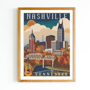 Nashville Tennessee Kreuzstichmuster: Retro Reise Nadelspitze (PDF)