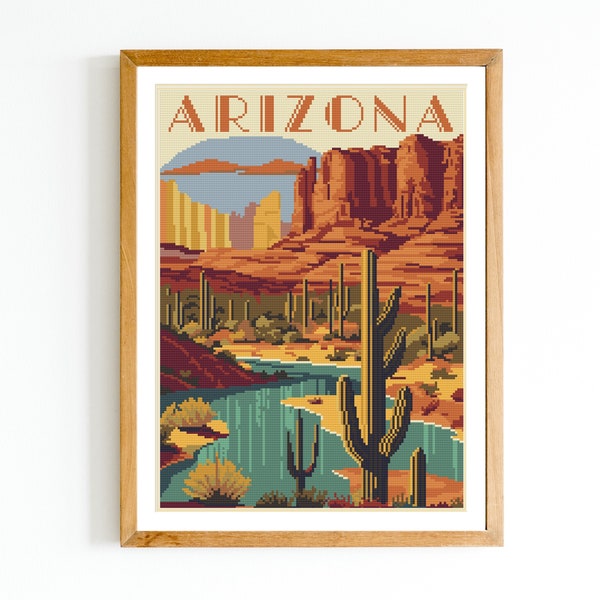 Arizona Desert Landscape Cross Stitch Pattern (Instant Download PDF)