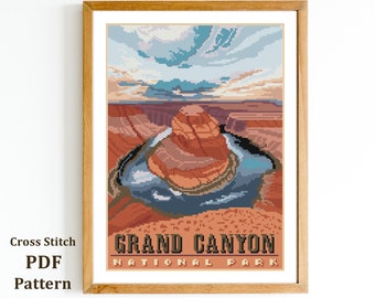 Grand Canyon  cross stitch pattern -  Arizona  landscape needlepoint -American National Park  (Digital Format - PDF)