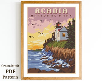 Acadia National Park Cross Stitch Pattern: Landscape Needlepoint (Digital PDF)