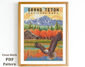 Grand Teton National Park Cross Stitch Pattern: Landscape Needlepoint (Digital PDF Pattern)